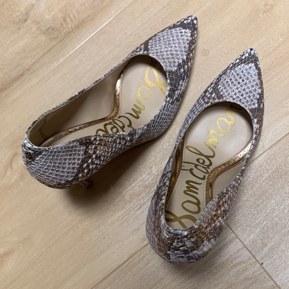 Sam Edelman Brown and Cream Snakeskin Heels